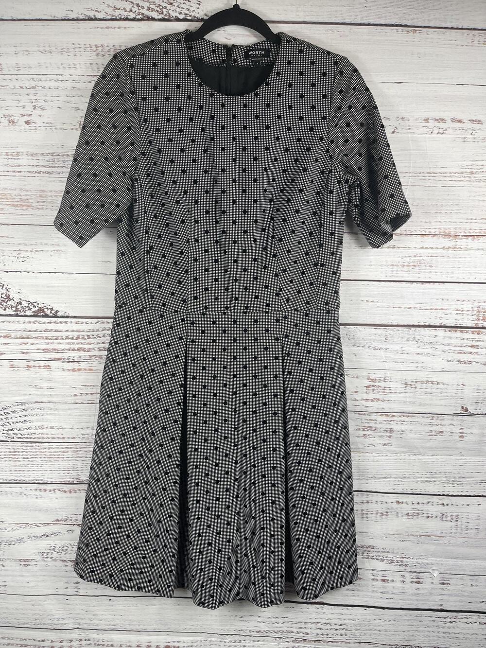 Worth New York Dress Women's 8 Blk White Polka Dot Short Sleeve Pockets Classic